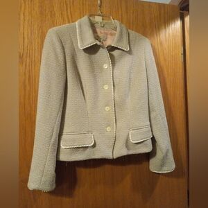 Womens Talbots Petites Sz 6 Blazer Jacket 22 Long 17 Armpit Beige/blue classic